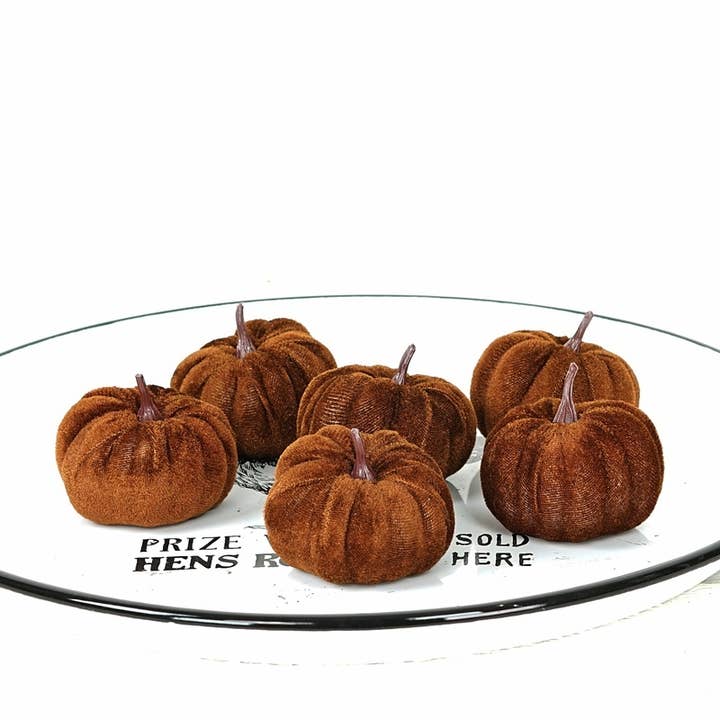 ISB79866- 2.5in x 2.5in Mini Velvet Pumpkin Bag x 6pcs -BW for wholesale by Holiday Depot Inc.
