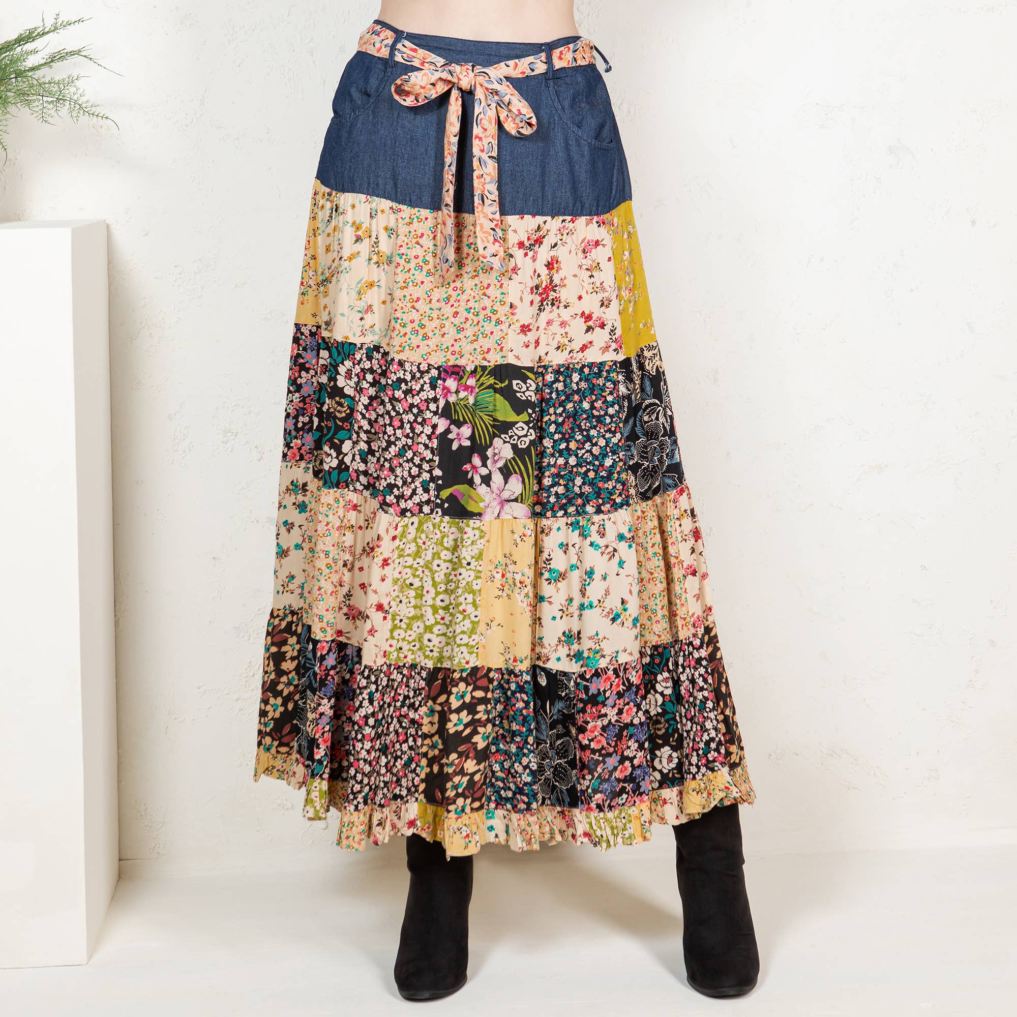 Western Boho Chic: Denim midi Skirt ALSO IN PLUS for wholesale on Faire2