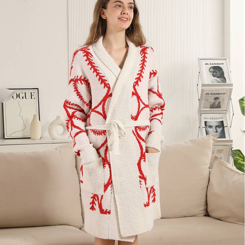 ROUGE Peignoir doux à motif de baseball avec poches avant en vente sur Faire6