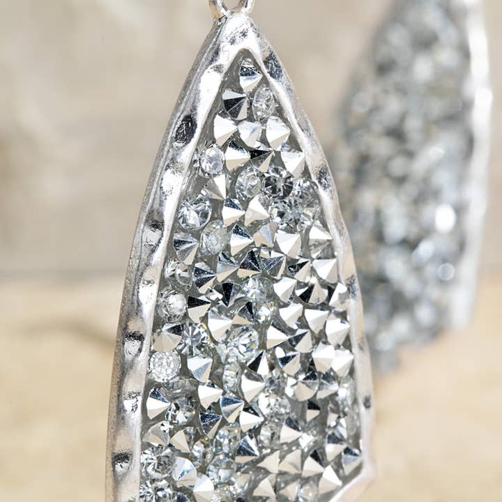 Silver Glitter Stone Dangle Hook Earrings for wholesale on Faire
