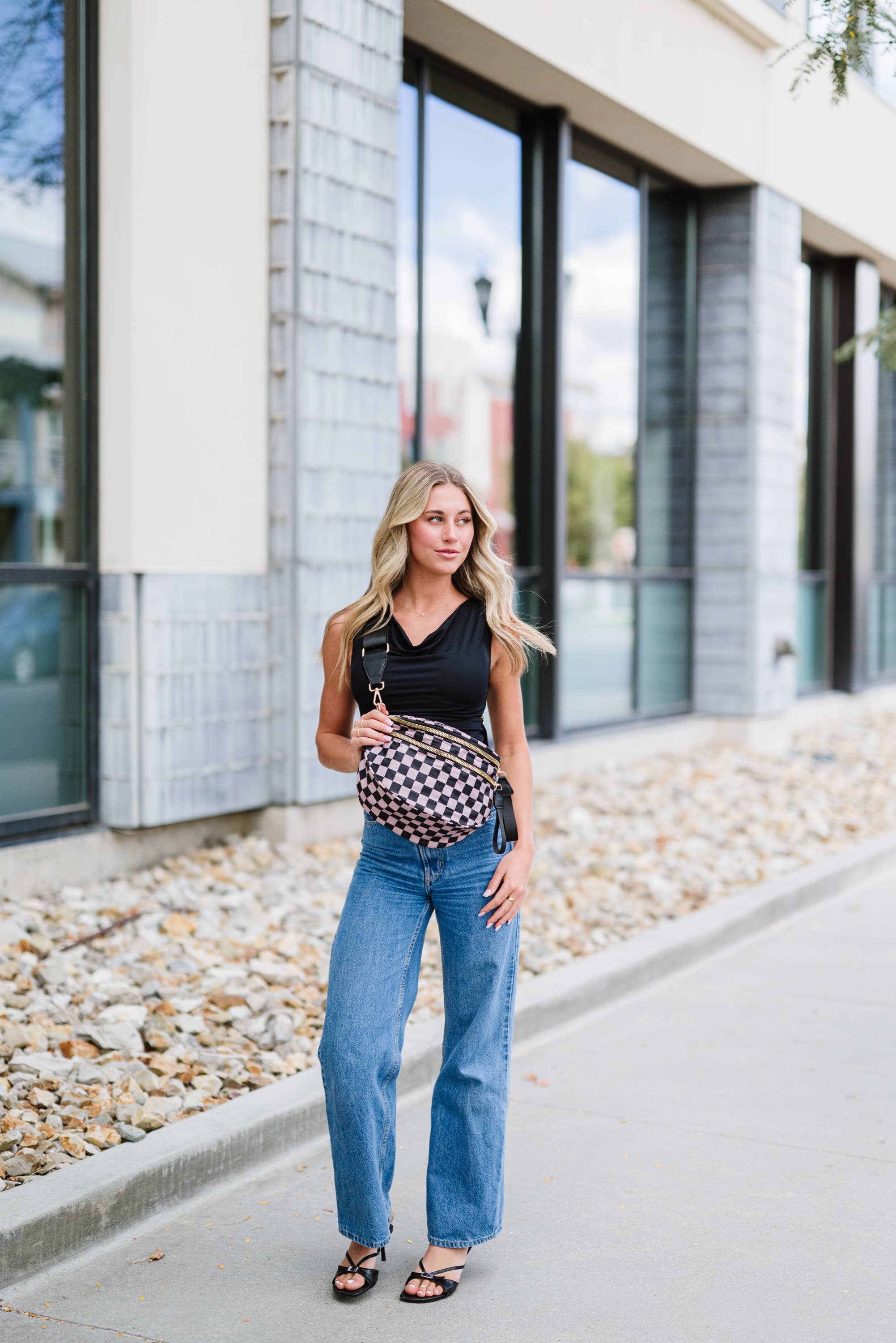 The Classy Cloth WS - Wholesale Crossbody Bag - Women's - Farah Fanny Bum Bag - Tan Checkered RTS2