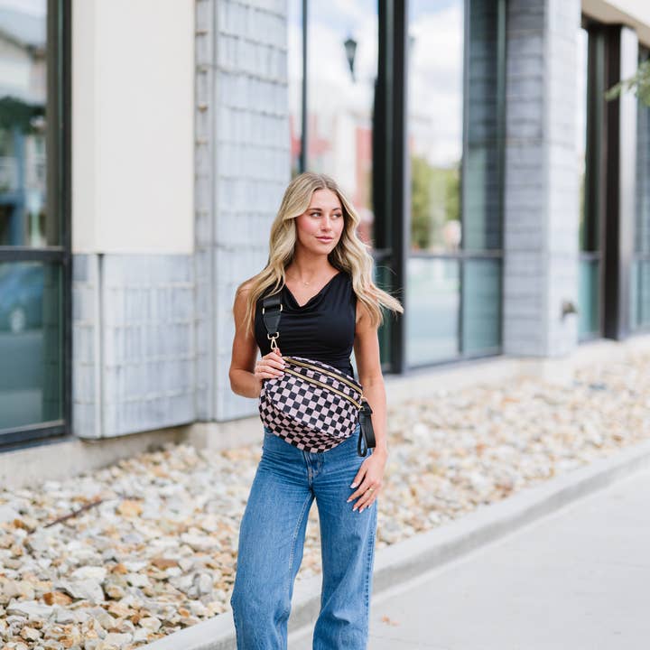 The Classy Cloth WS - Wholesale Crossbody Bag - Women's - Farah Fanny Bum Bag - Tan Checkered RTS2