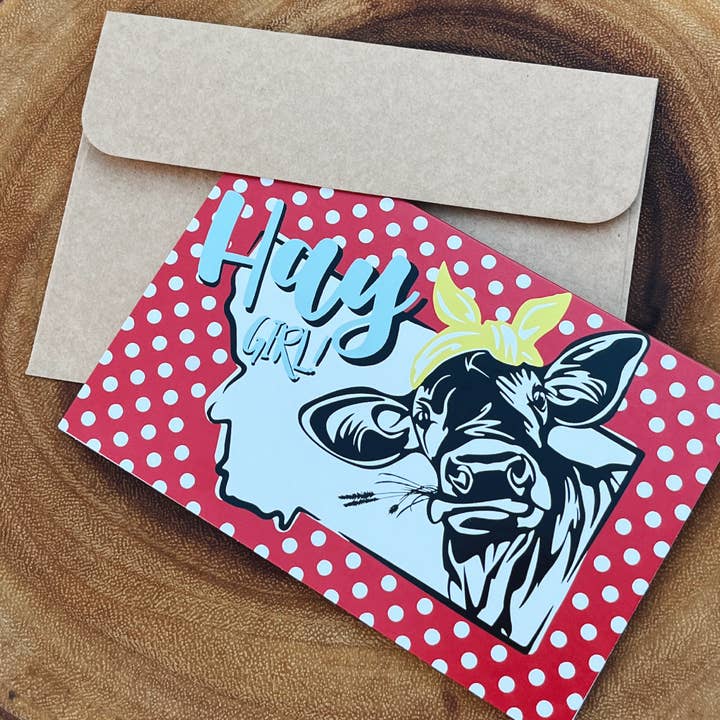 MONTANA 'HAY GIRL' GREETING CARD for wholesale by Back Road Designs