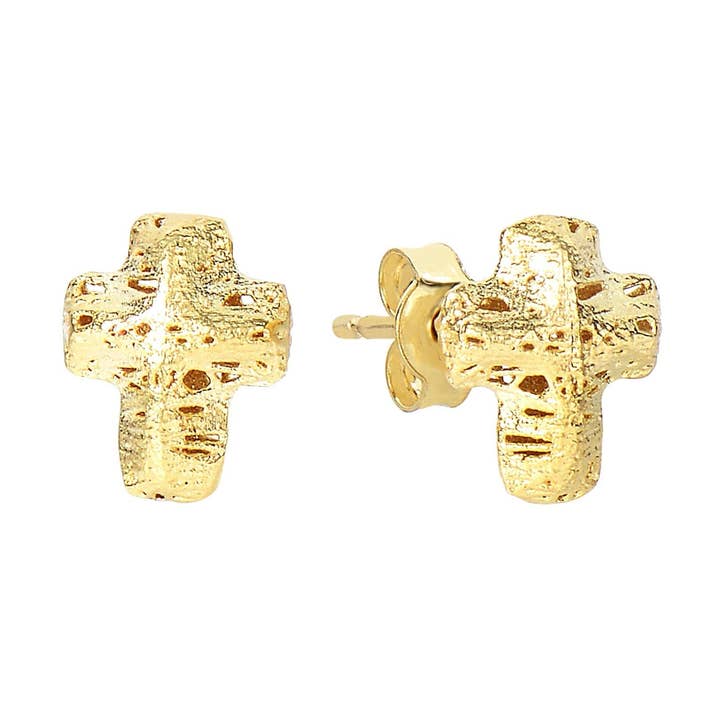 Orecchino a perno piccolo in oro giallo 14Kt 8,1x10 mm testurizzato Cr Oss con chiusura a pressione per la vendita all'ingrosso da parte di The Diamond Deal