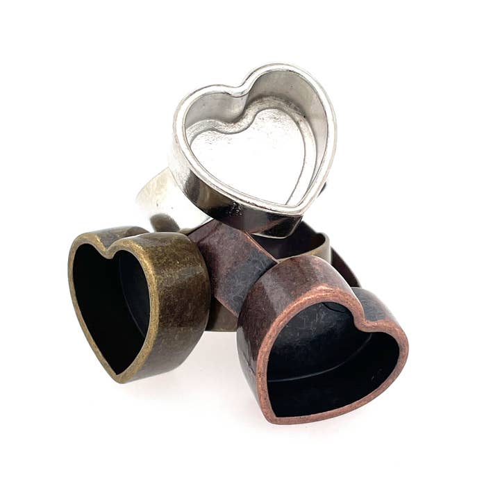 Jewelry Made by Me - Wholesale DIY Craft Kit - Silver Heart Deep Closed Bezel Ring1