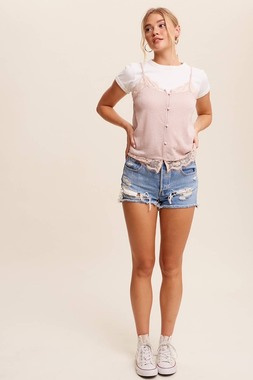 Listicle - Vente Caraco – femme - Caraco à boutons avec bordure en dentelle LT065117