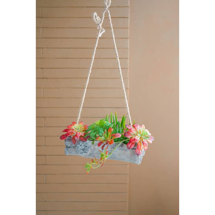 A&B Home Group Inc. - Wholesale Hanging Planter - 12.5x5.5x3.5" Cement Driftwood Hanging Planter3