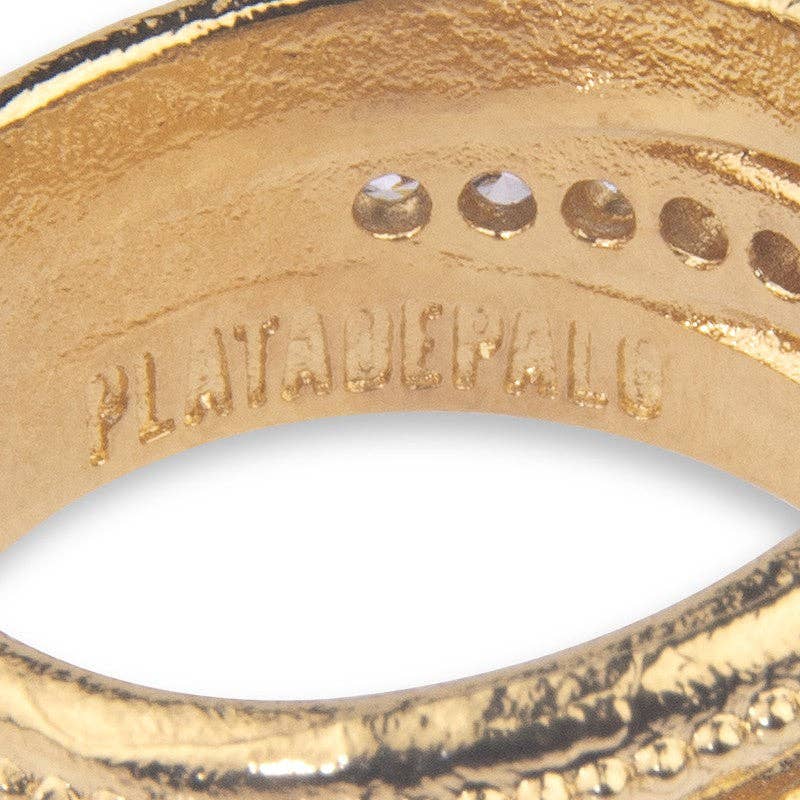 PLATADEPALO - Wholesale Multi-Stone Ring - Gold-plated bronze ring with white cubic zirconia.2