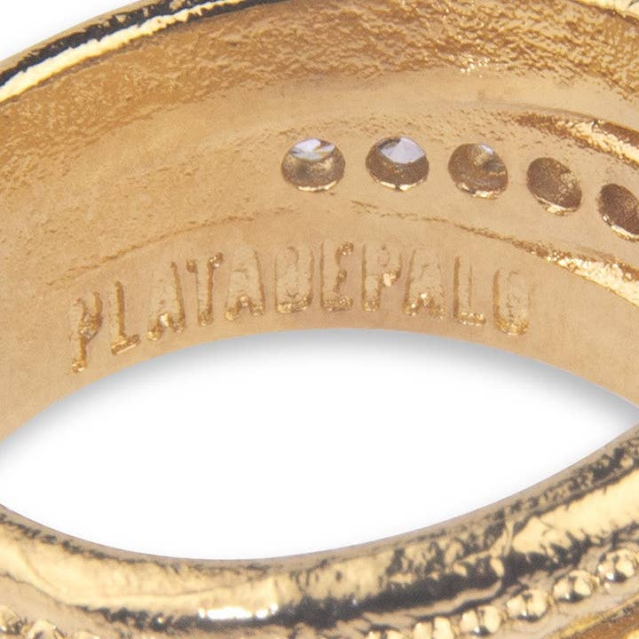 PLATADEPALO - Wholesale Multi-Stone Ring - Gold-plated bronze ring with white cubic zirconia.2