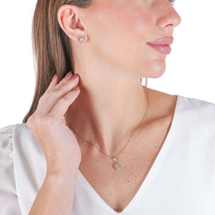 Oro Juego de joyas de flores de zirconia chapado en oro de 14k | Joyería diaria de venta al por mayor en Faire1