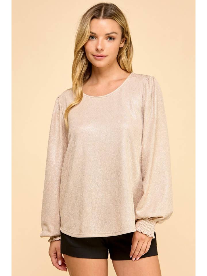 Vanilla Monkey - Wholesale Blouse - Women's - Champagne Shimmer Long Sleeve Blouse5
