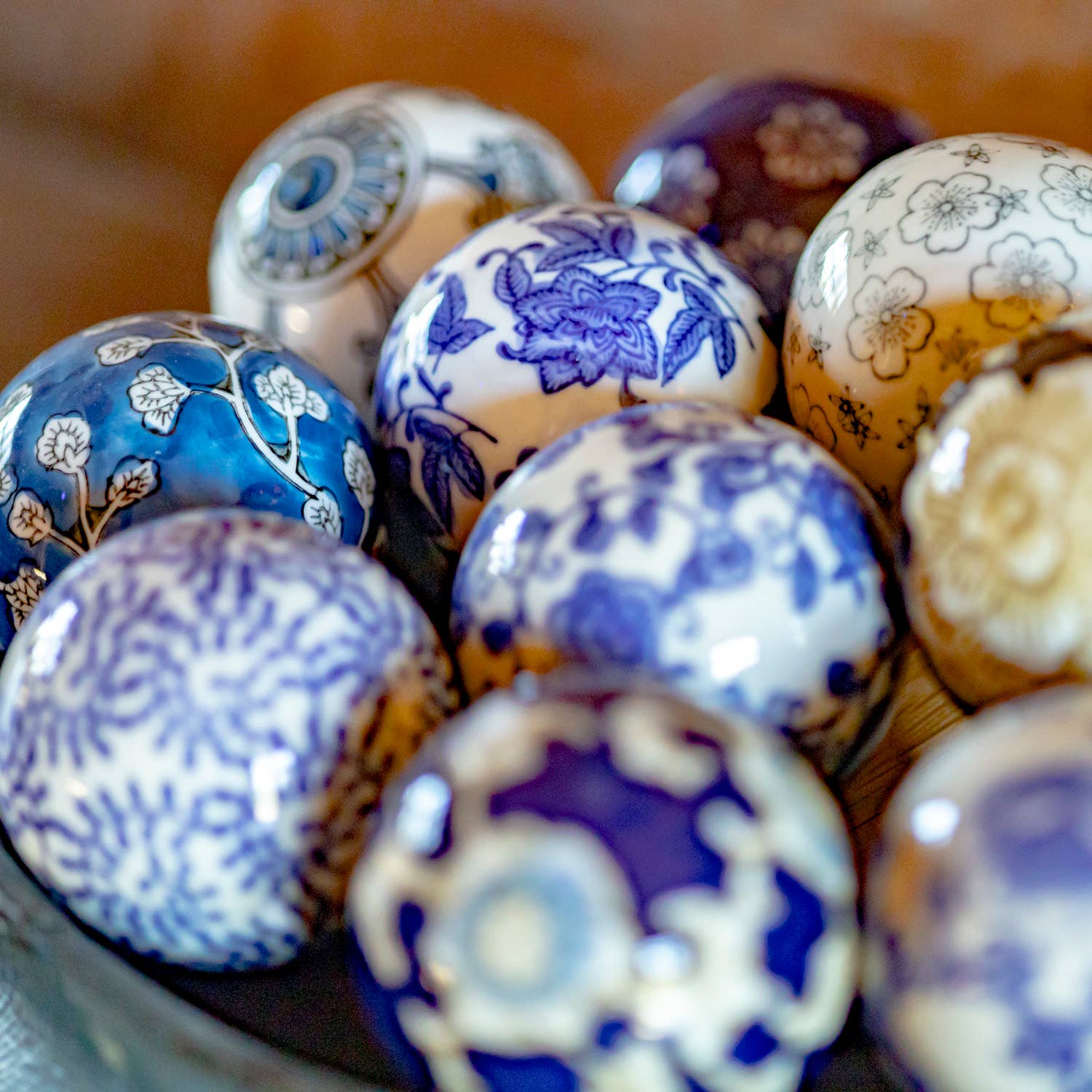 Zaer Ltd. International - Wholesale Decorative Tabletop Object - 12pc Assorted 4" Ceramic Sailor Balls "Okinawa" -Blue Tones3