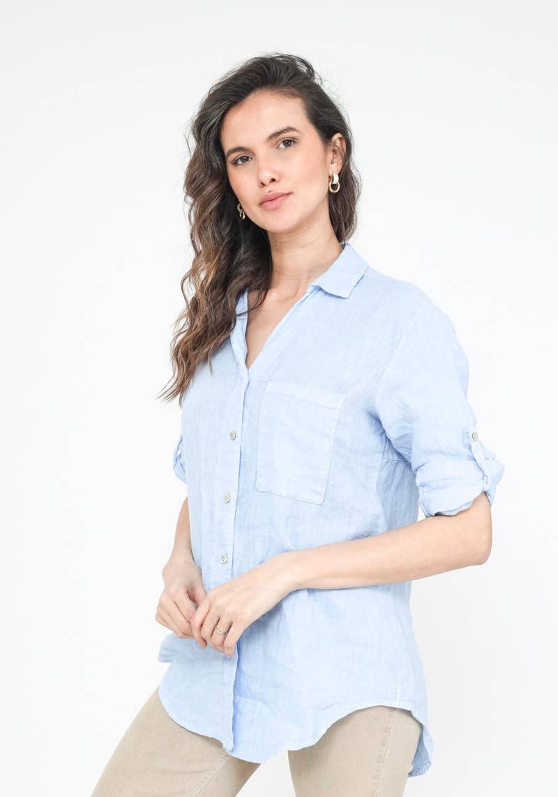 LINEN & COTTON HOUSE - Wholesale Button Down Shirt - Women's - LINEN SHIRT WITH SQUARE POCKET, SPRING SUMMER 7400111