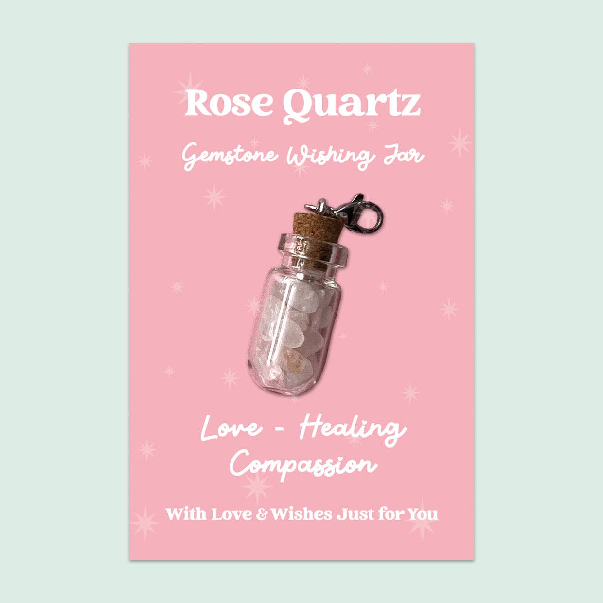 WishStrings – wholesale Keepsake coin/token – Rose Quartz Wishing Jar – Clip-On Keepsake | GS059