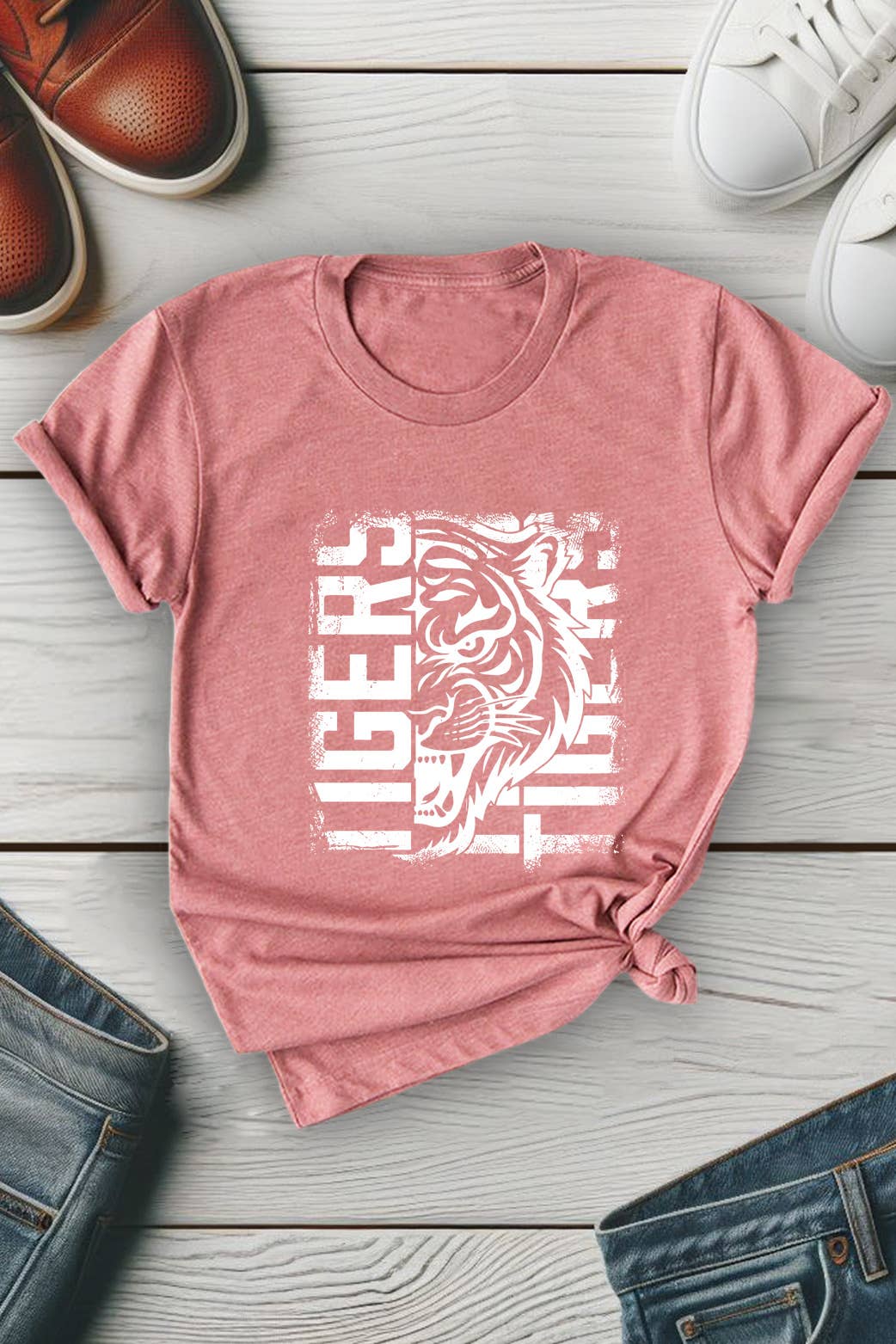 Top Avenue - Vendita all'ingrosso Maglietta stampata - Unisex - T-shirt unisex con scollo tondo con tigre invecchiata4