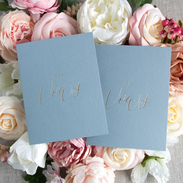 Sablewood Paper Company – wholesale Wedding card – Dusty Blue (Gold Foil) Vow Books – Set of 2 (Wedding)2