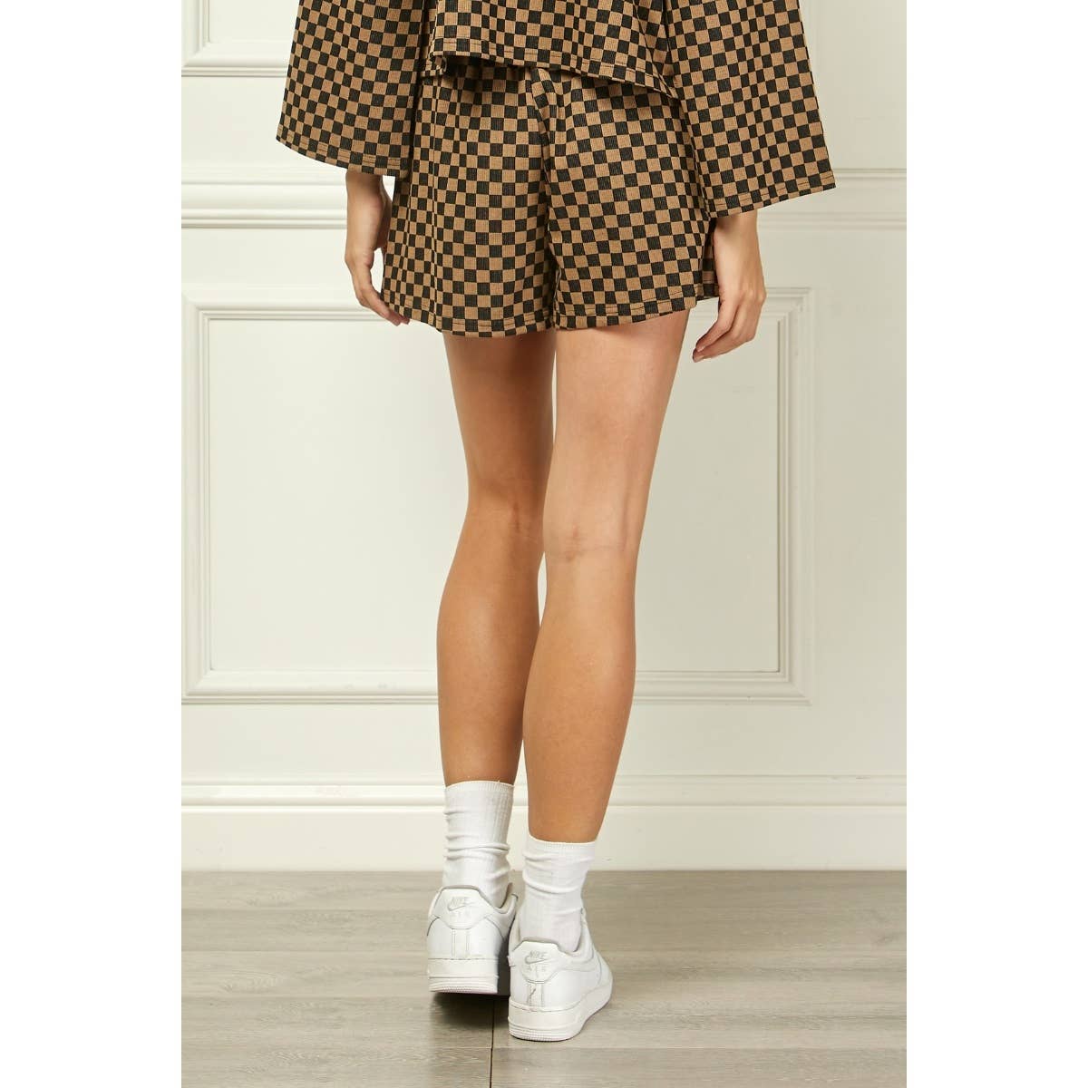 Veveret - Vente Short – femme - Short à cordon en jersey à carreaux 15