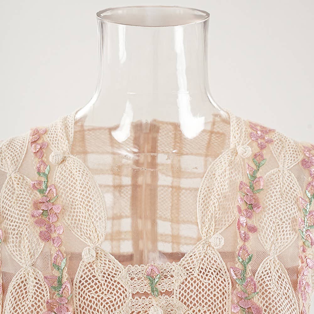 Couleur comme sur les photos Robe sans manches à col en V avec broderie florale à la main DR586Y en vente sur Faire3