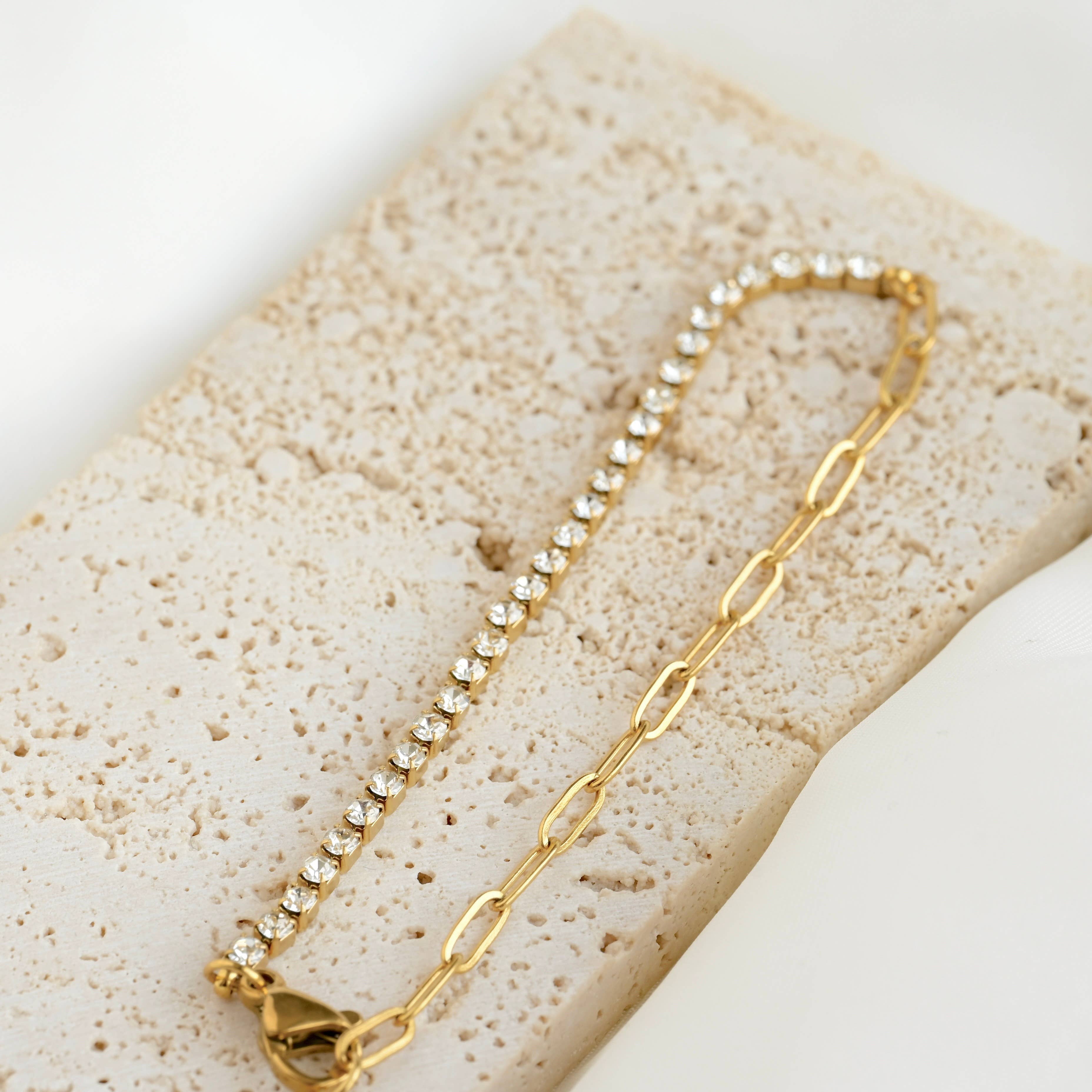 Blueyejewelry - Vente Bracelets maillon et chaîne - Bracelets en acier inoxydable plaqué or 18 carats - perles, maille papier, et tennis10