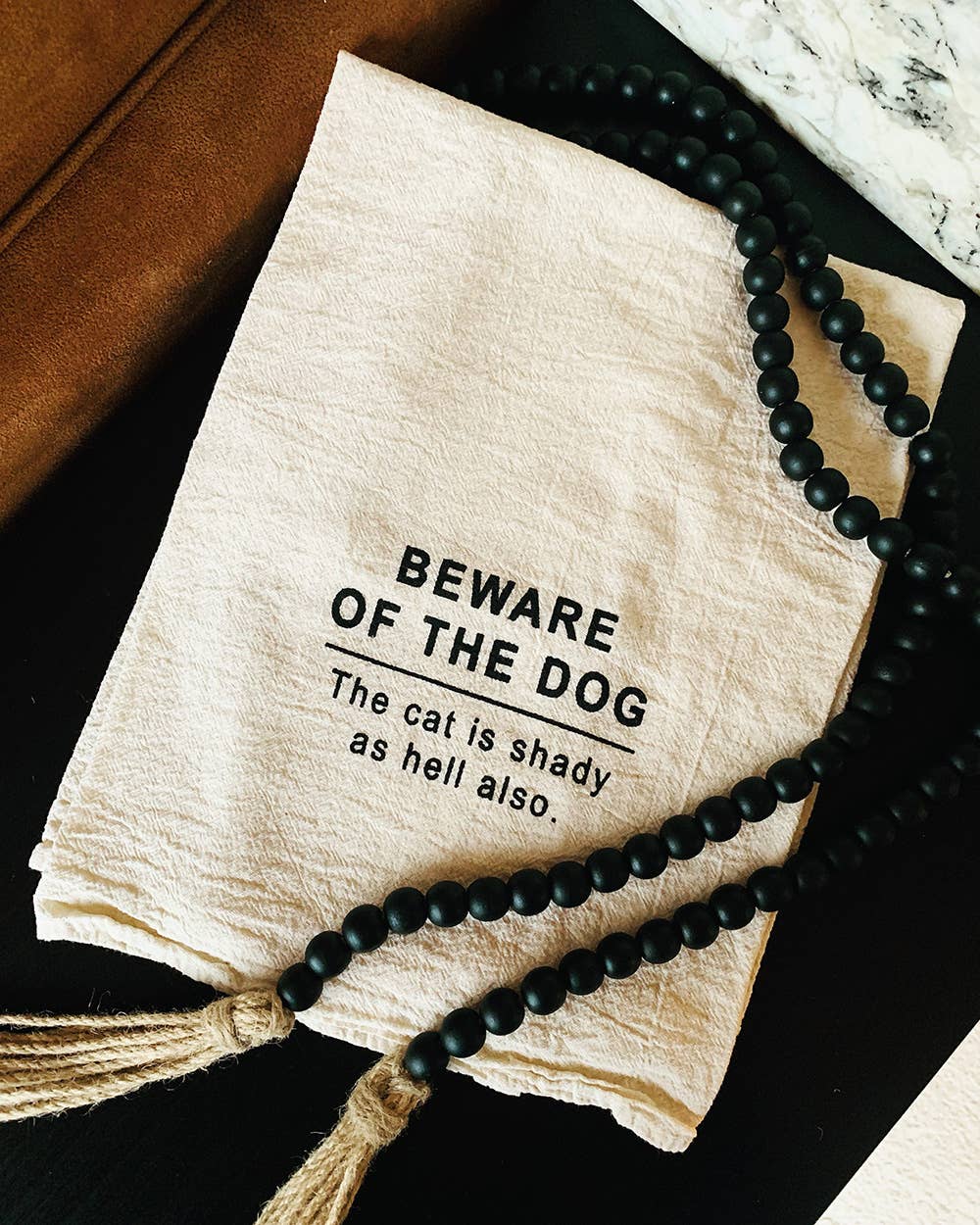 ellembee gift - Wholesale Tea Towel - Beware Of The Dog The Cat is Shady as Hell Kitchen Tea Towel1