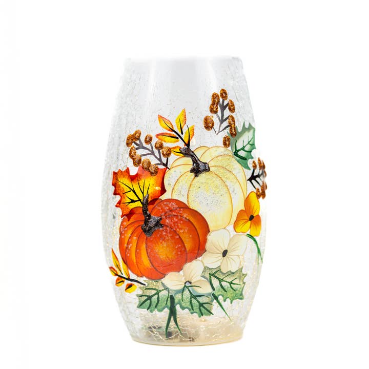 Floral Pumpkin Short LED Vase with LED String Lights for wholesale by A Cheerful Giver