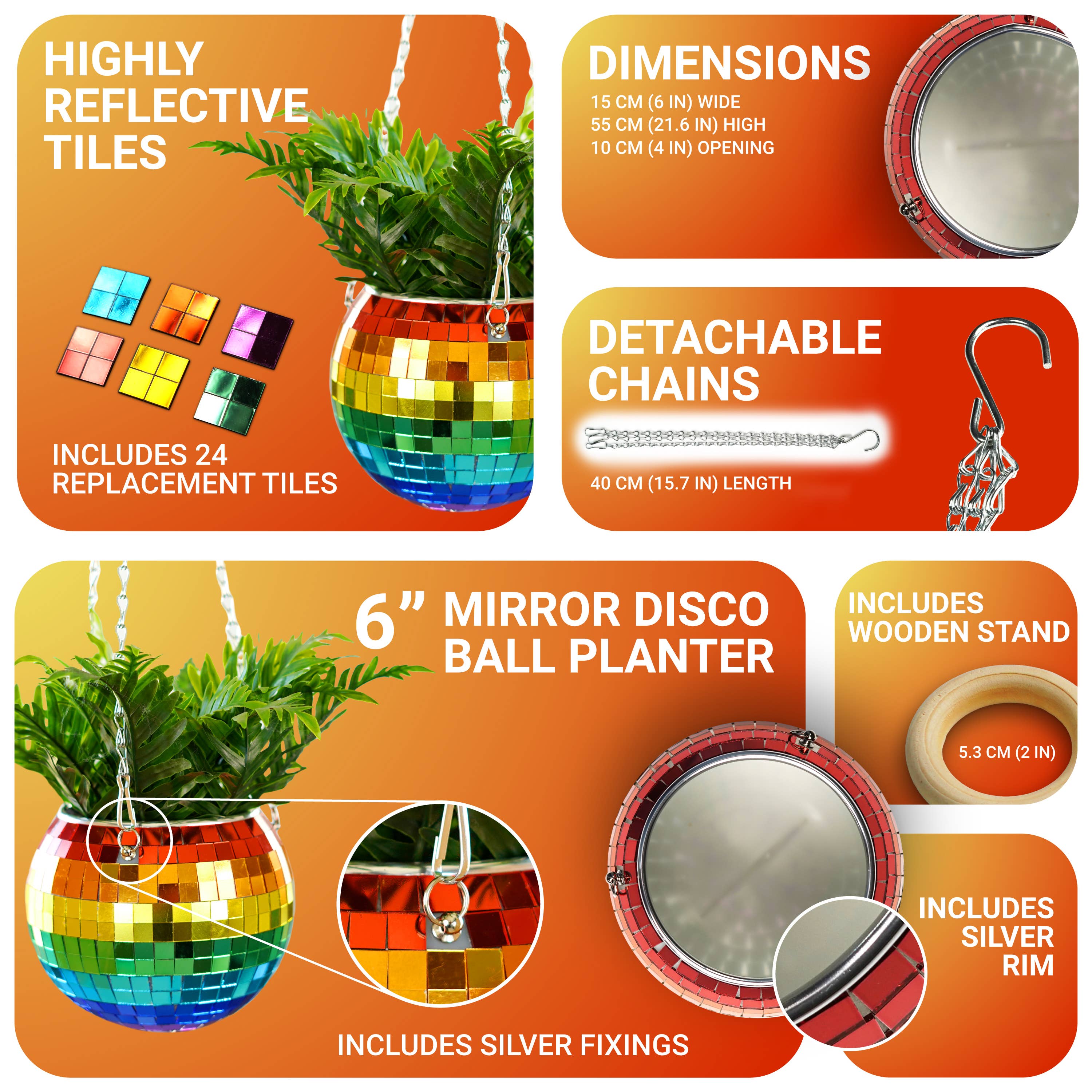 Bubblegum Stuff US - Wholesale Hanging Planter - Disco Ball Hanging Planter Rainbow 6-inch | Gift & Home1
