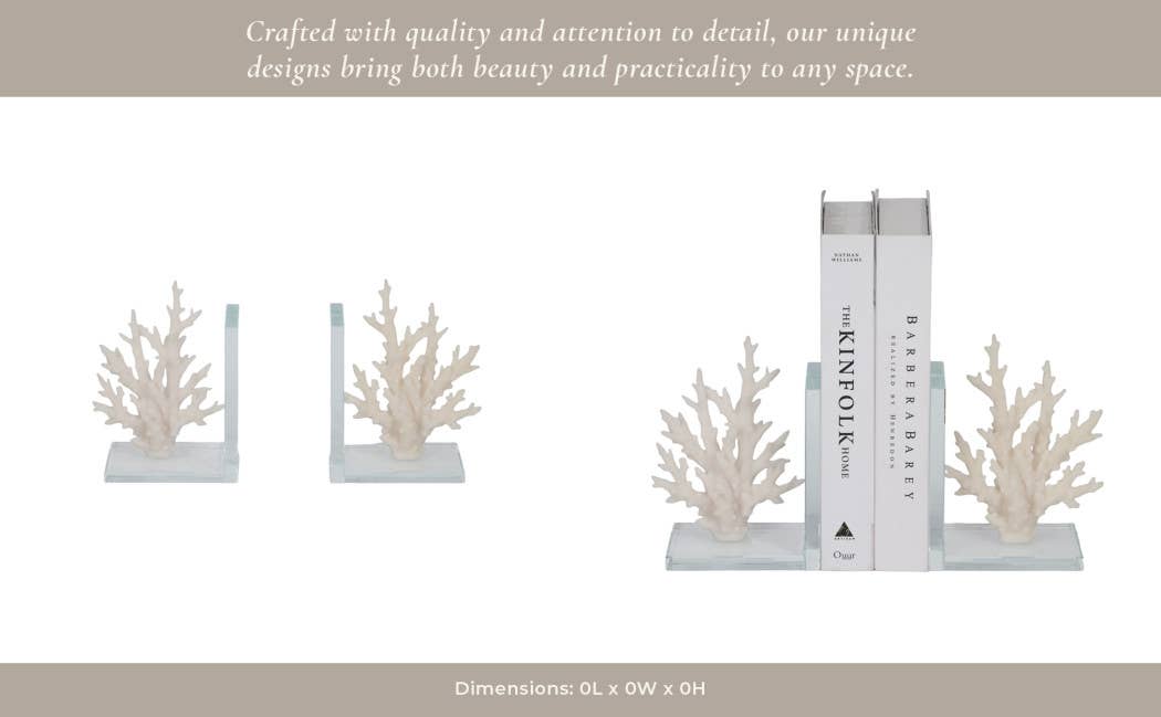 Sagebrook Home - Wholesale Bookend - Bookends Set of 2 - White Resin Coral on Glass, 7 in.11