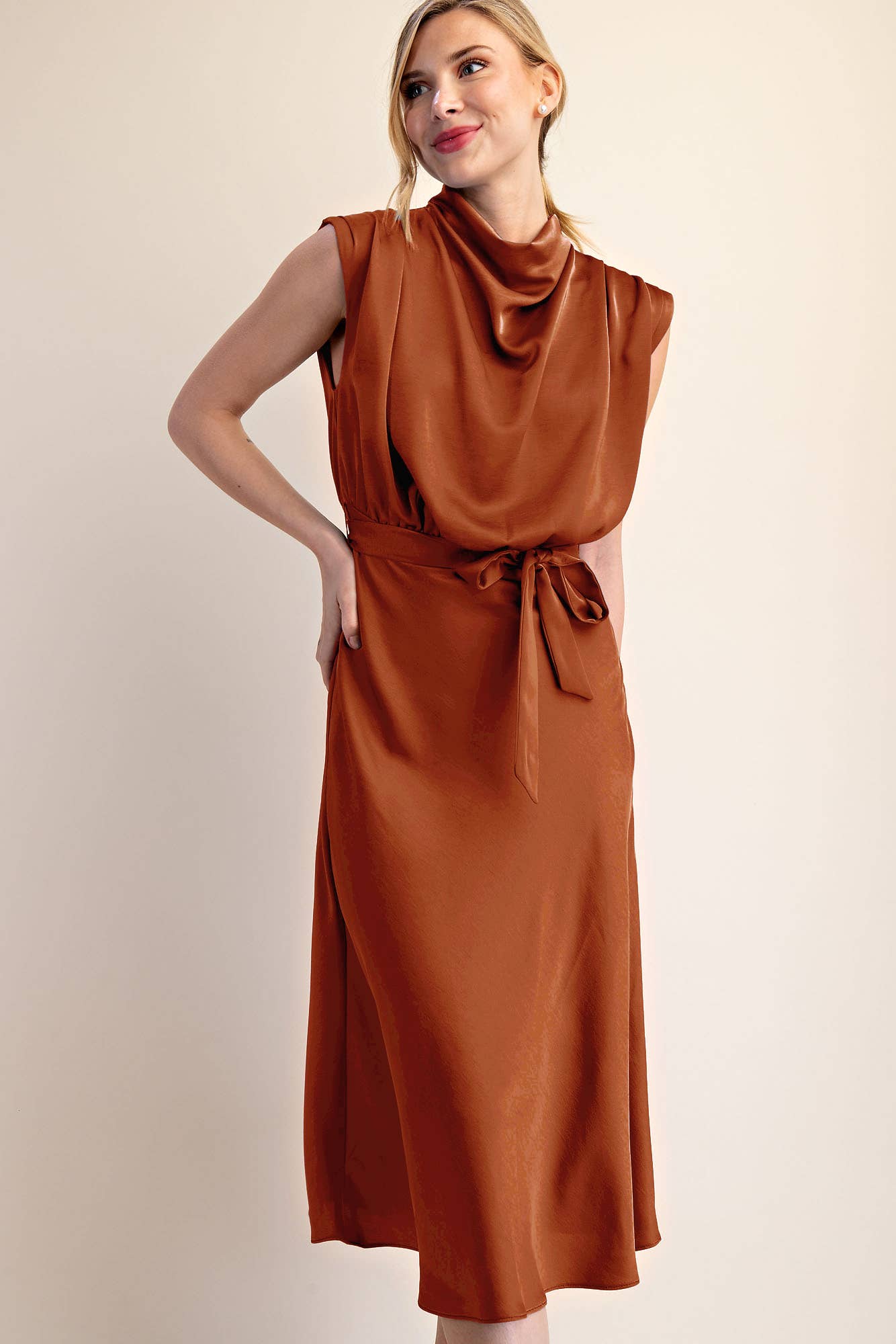 Glam - Wholesale Dress - Women's - Cowl Neck Midi Dress9