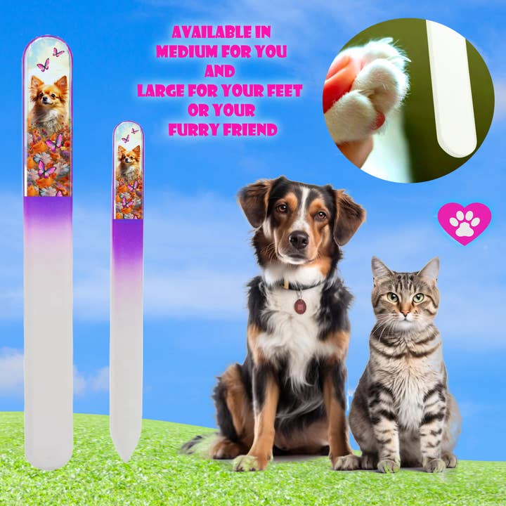 Classy Nail Files - Vendita all'ingrosso Lime per unghie - Lima per unghie in cristallo colorato 3D con cucciolo di cane Chihuahua e fiori.10