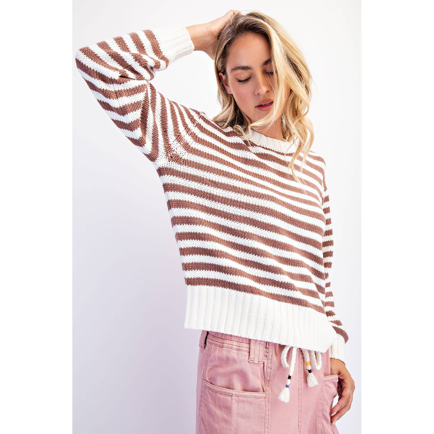 COTIERRA - Vente Pull en maille – femme - PULL RAYÉ À COL ROND14