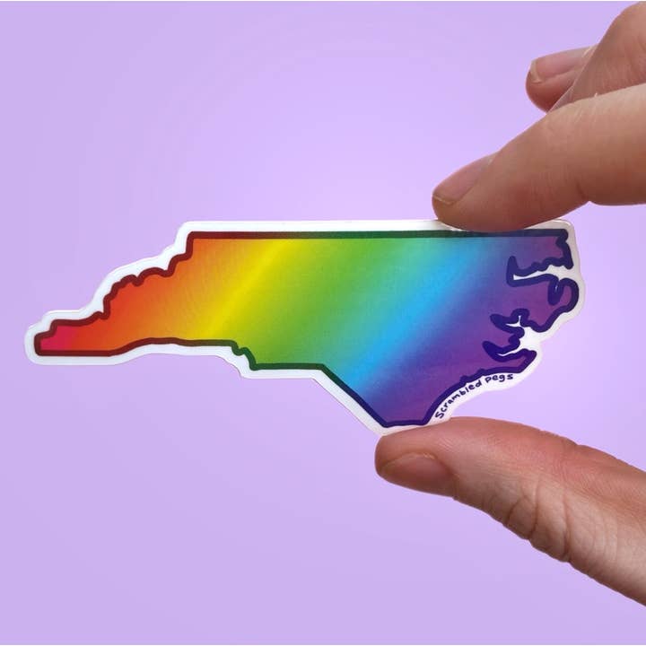 North Carolina LGBTQ Pride Rainbow Waterproof Sticker for wholesale by Scrambled Pegs