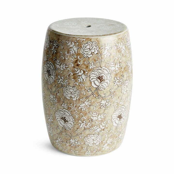 Napa Home & Garden - Wholesale Stool - Province Lotus Stool - Brown & White Ceramic - Handcrafted