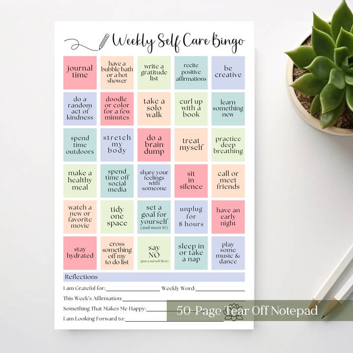 Weekly Self-Care BINGO Planner: 50 Page Tear-Off Notepad for wholesale by Eleventh and Taylor