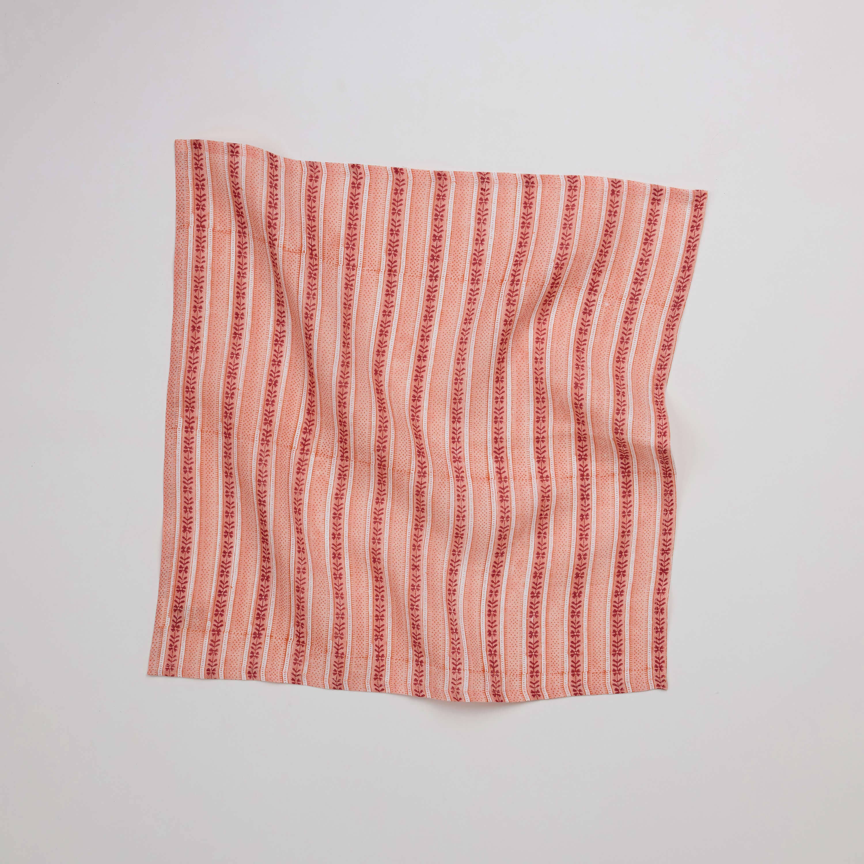 Craft Boat - Wholesale Dinner & Cloth Napkin - HAND BLOCK LINEN NAPKIN SET - FLORAL STRIPE RED2