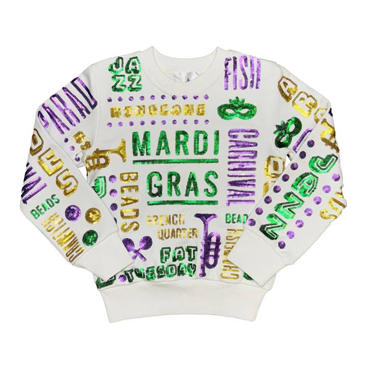 All Things Mardi Gras Sweatshirt for wholesale by Belle Cher