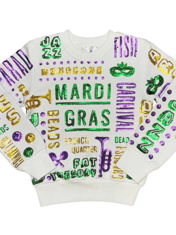 All Things Mardi Gras Sweatshirt for wholesale by Belle Cher