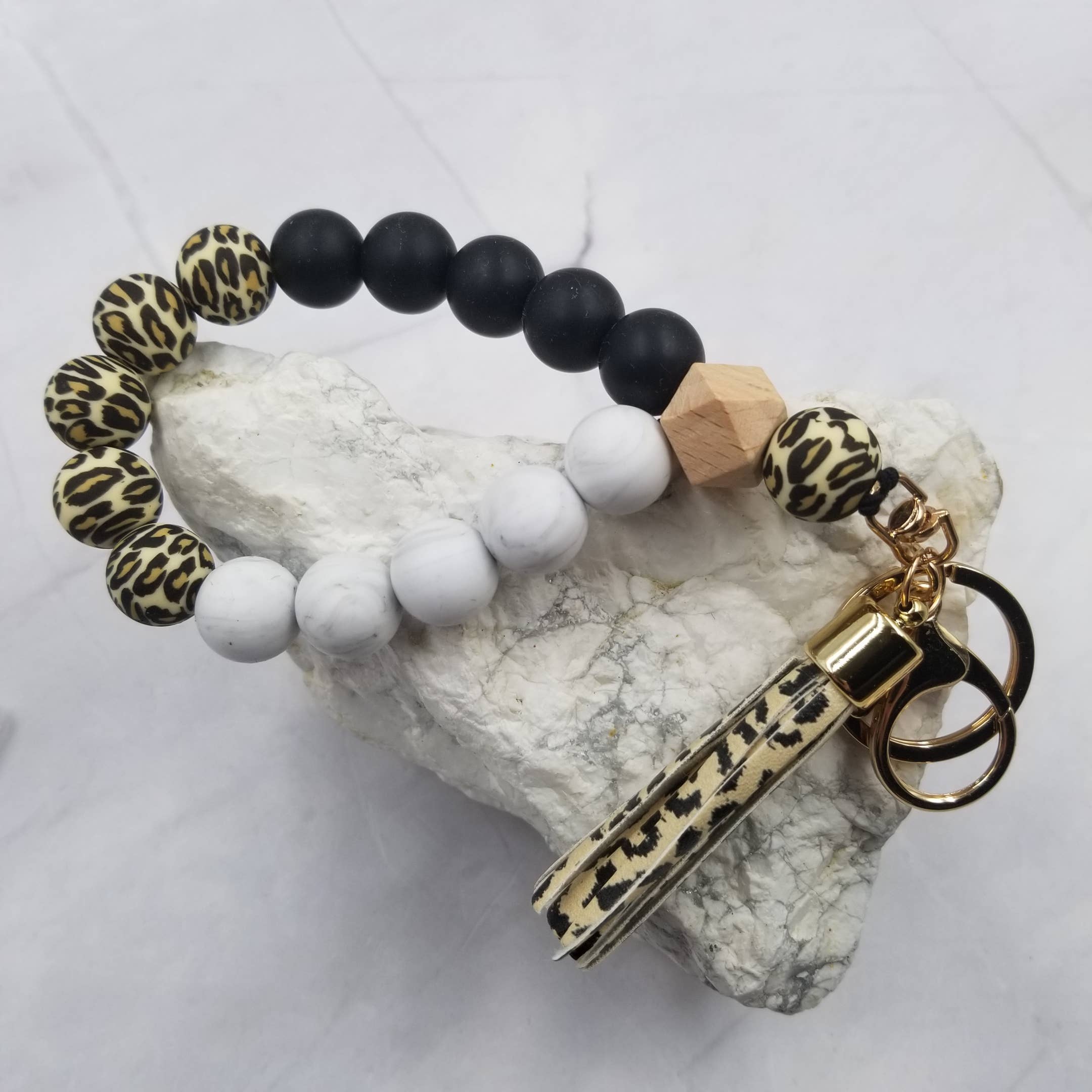 The Pretty Jewellery – wholesale Nyckelringsarmband – Silikon armband nyckelring Leopard pärla armband0