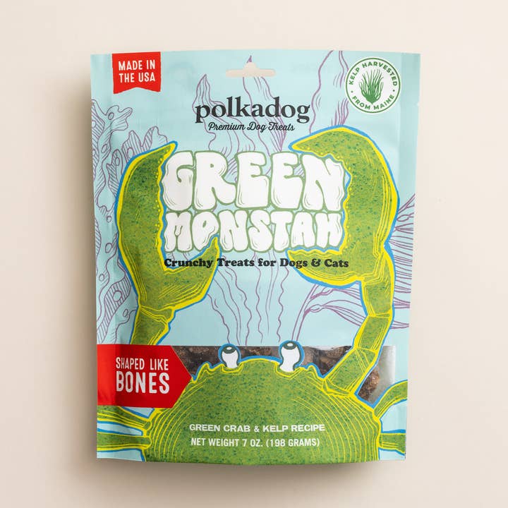 Polkadog Green Monstah Bone Shaped Crunchy Dog & Cat Treats for wholesale by Pet Palette Distribution
