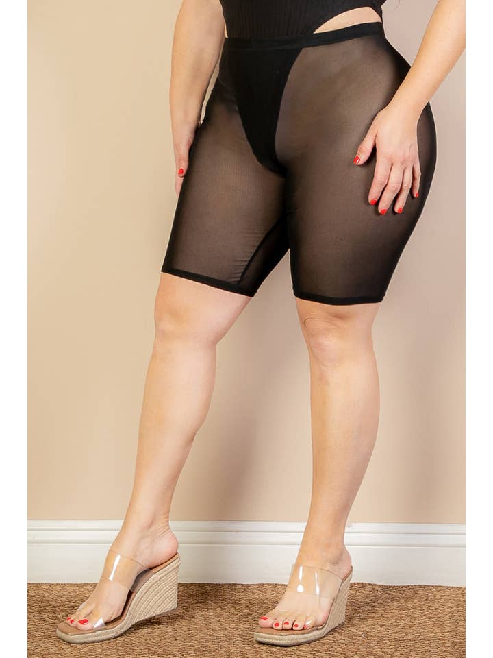 Black Plus Size Mesh Biker Shorts for wholesale on Faire2