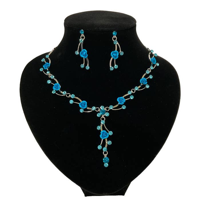 Rose Necklace Earring Set #66-23173AQ for wholesale by Astoria Gift Corporation