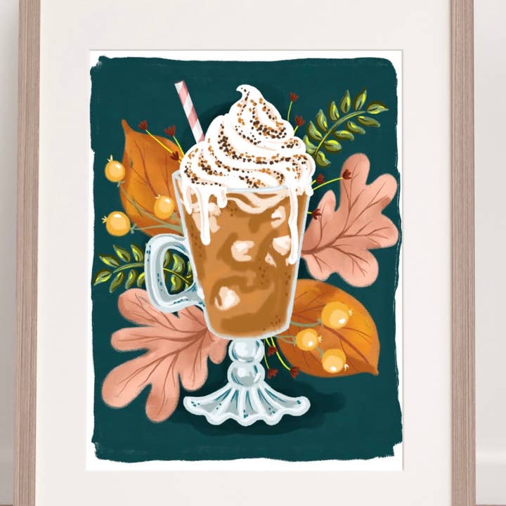 Pumpkin Spice Latte Fall Illustration for wholesale by Talula Christian Art