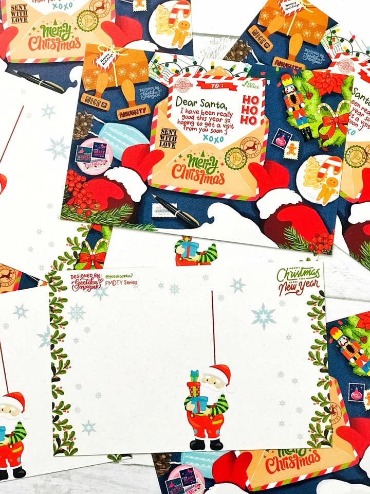 FMDTYS - Escena de escritorio de Papá Noel | Juego de 5 o 10 postales para venta al por mayor de Artful Geet Creations