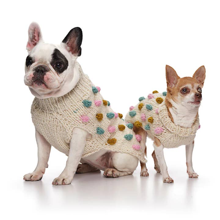 LoveThyBeast – wholesale Pet jumper – Dog – Pom Pom Knit Sweater - Ivory1