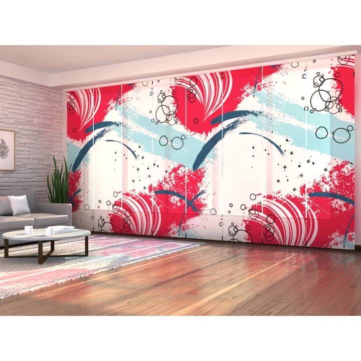 Set mit 8 abstrakten Schiebevorhängen, Rot/Blau für den Großhandel von IlyDecor