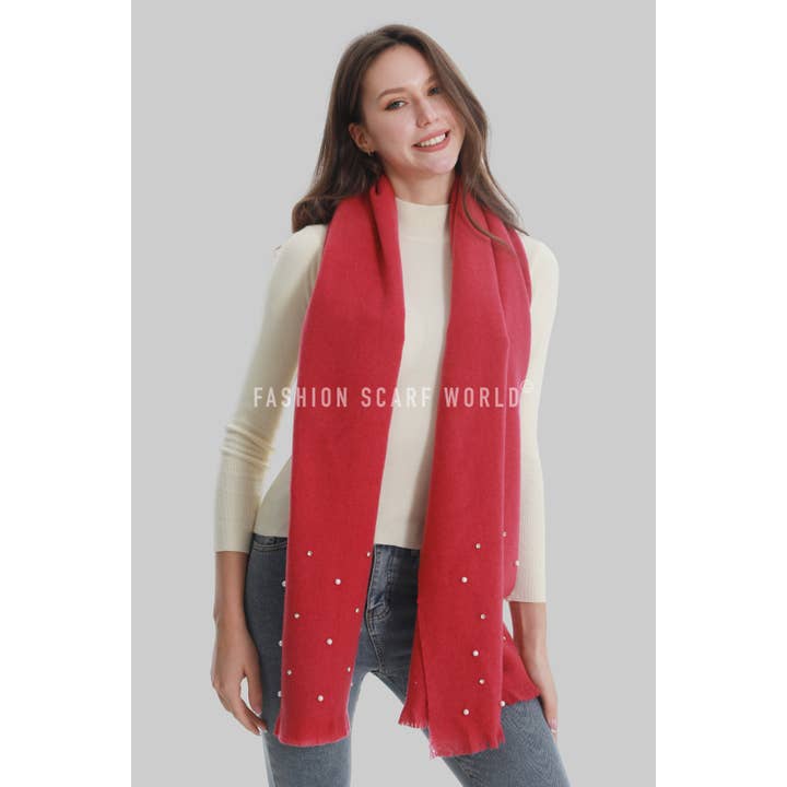 Fashion Scarf World – wholesale Scarf – Women's – Pearl and Diamante Plain Wool Frayed Scarf13
