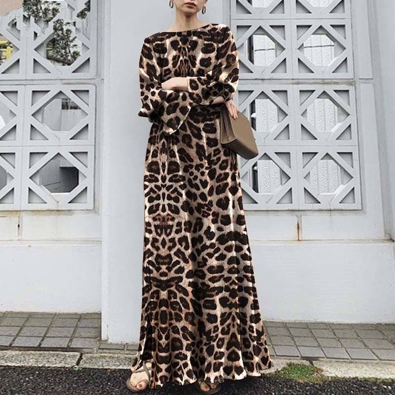 Plush Looks – wholesale Dress – Women's – Leopard Print Long Sleeve Maxi Dress3