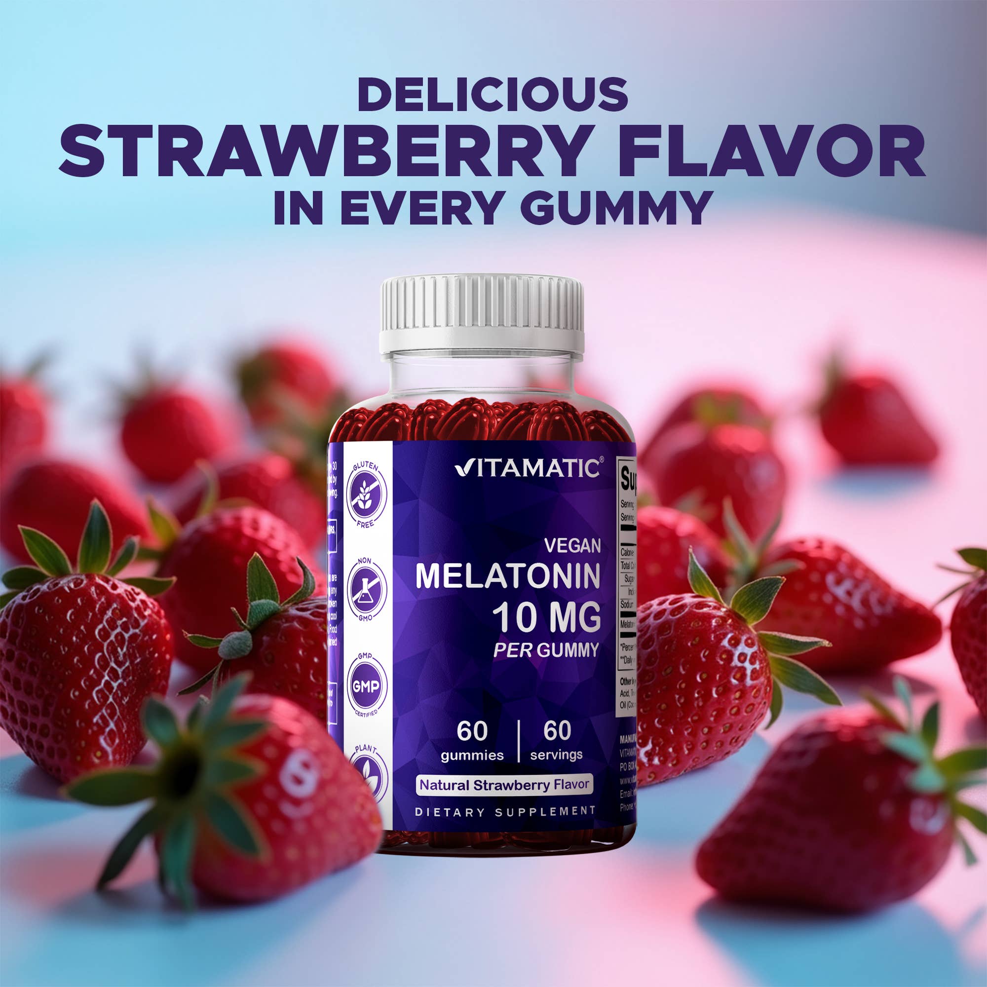 Vitamatic - Vente Supplément oral/vitamine - Vitamatic Mélatonine 10 mg | 60 Gummies véganes6