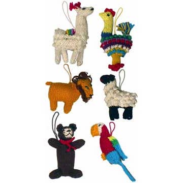 Knit Cotton Animal Ornament, Peru for wholesale by Tesoros Trading Company