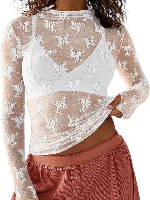 safistyle - Wholesale Blouse - Women's - Floral Lace Long Sleeve Top #2