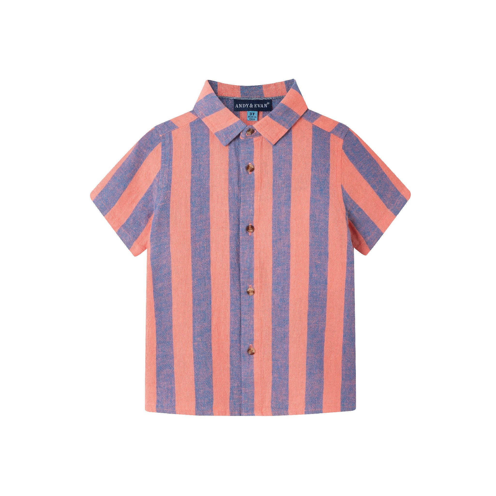 Kids (2-8) 2-Piece Striped Buttondown Set | Coral & Blue for wholesale on Faire6